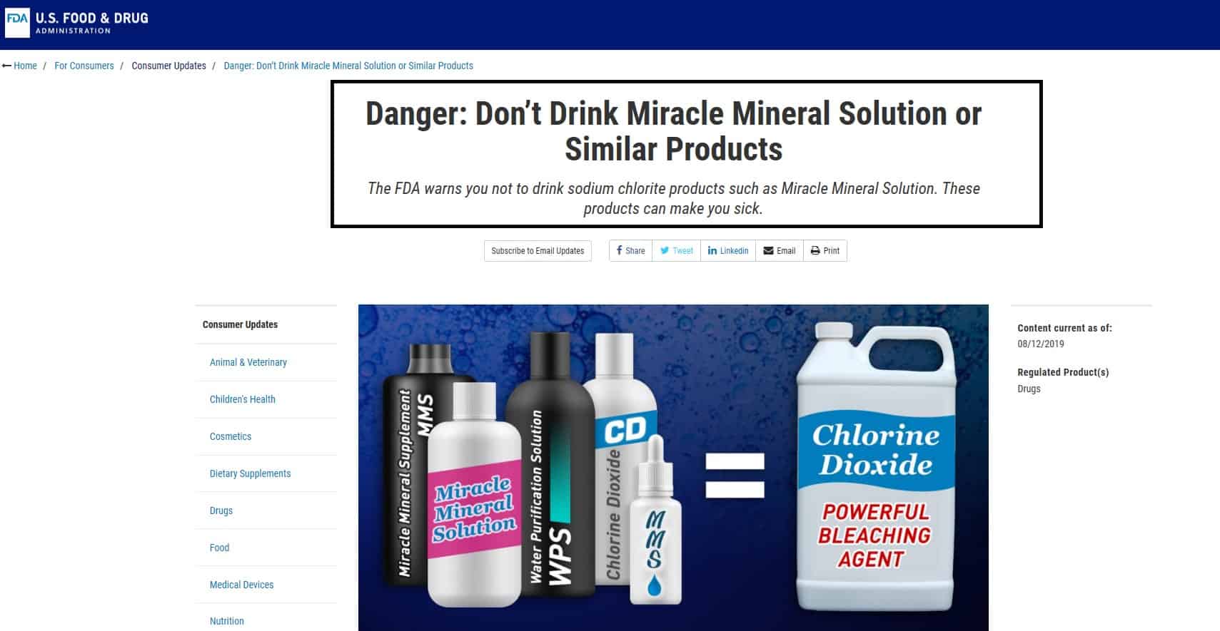 Miracle Mineral Solution cannot cure diseases; Do not drink it