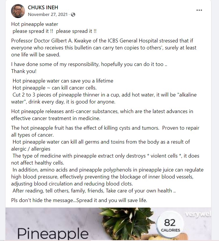 Fact Check Can hot pineapple juice cure Cancer? THIP Media