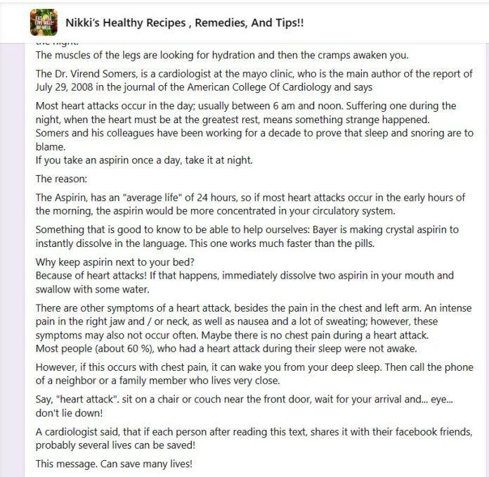 Fact Check Will eating aspirin daily help you survive a heart attack? THIP Media