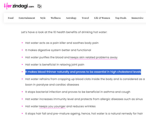 hot water can act as a natural blood thinner