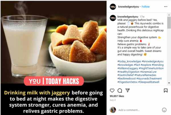 drinking milk with jaggery