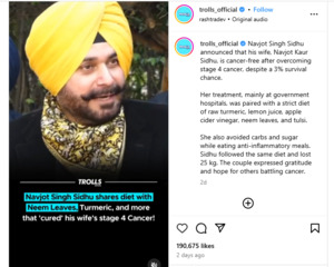 Cancer claim by sidhu
