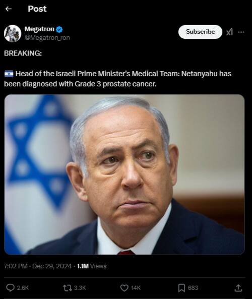 Israeli PM Netanyahu is suffering from prostate cancer