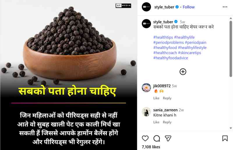 black pepper for periods